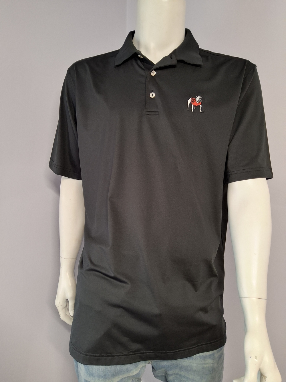 Peter Millar Summer Comfort Men's Black Solid Collared Polo Shirt XL Bulldog